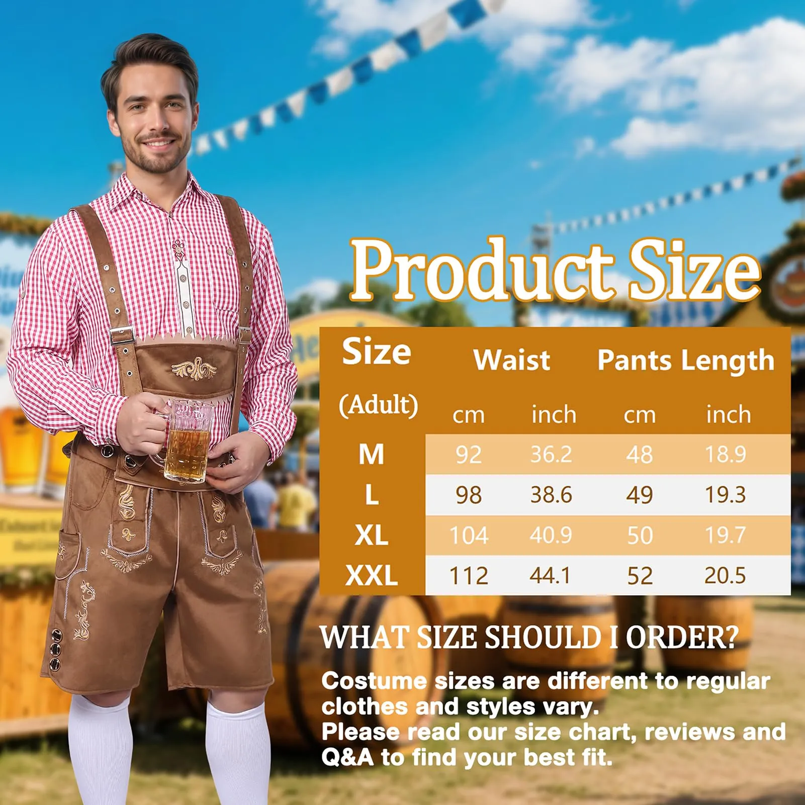 Moerstar Costume Oktoberfest Uomo Lederhosen Bavarese, Marrone, XL - immagine 4