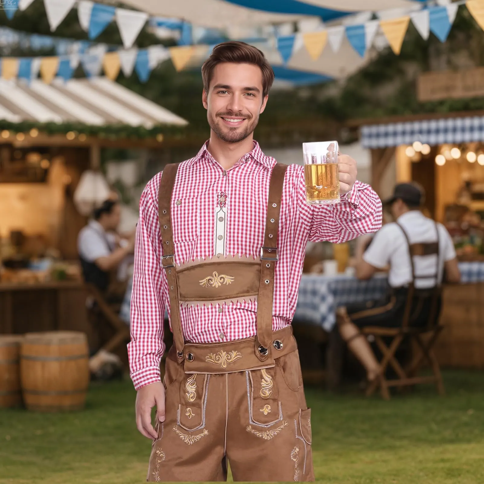Moerstar Costume Oktoberfest Uomo Lederhosen Bavarese, Marrone, XL - immagine 5