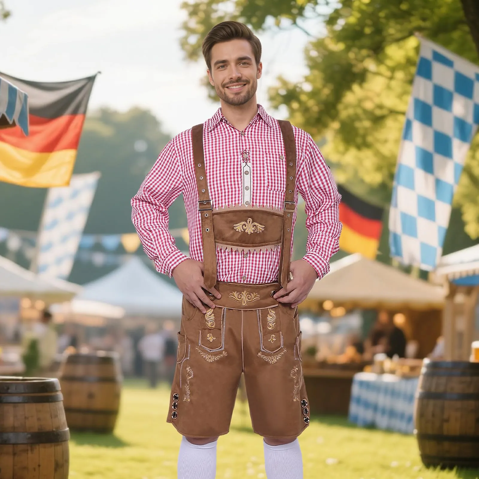 Moerstar Costume Oktoberfest Uomo Lederhosen Bavarese, Marrone, XL - immagine 6