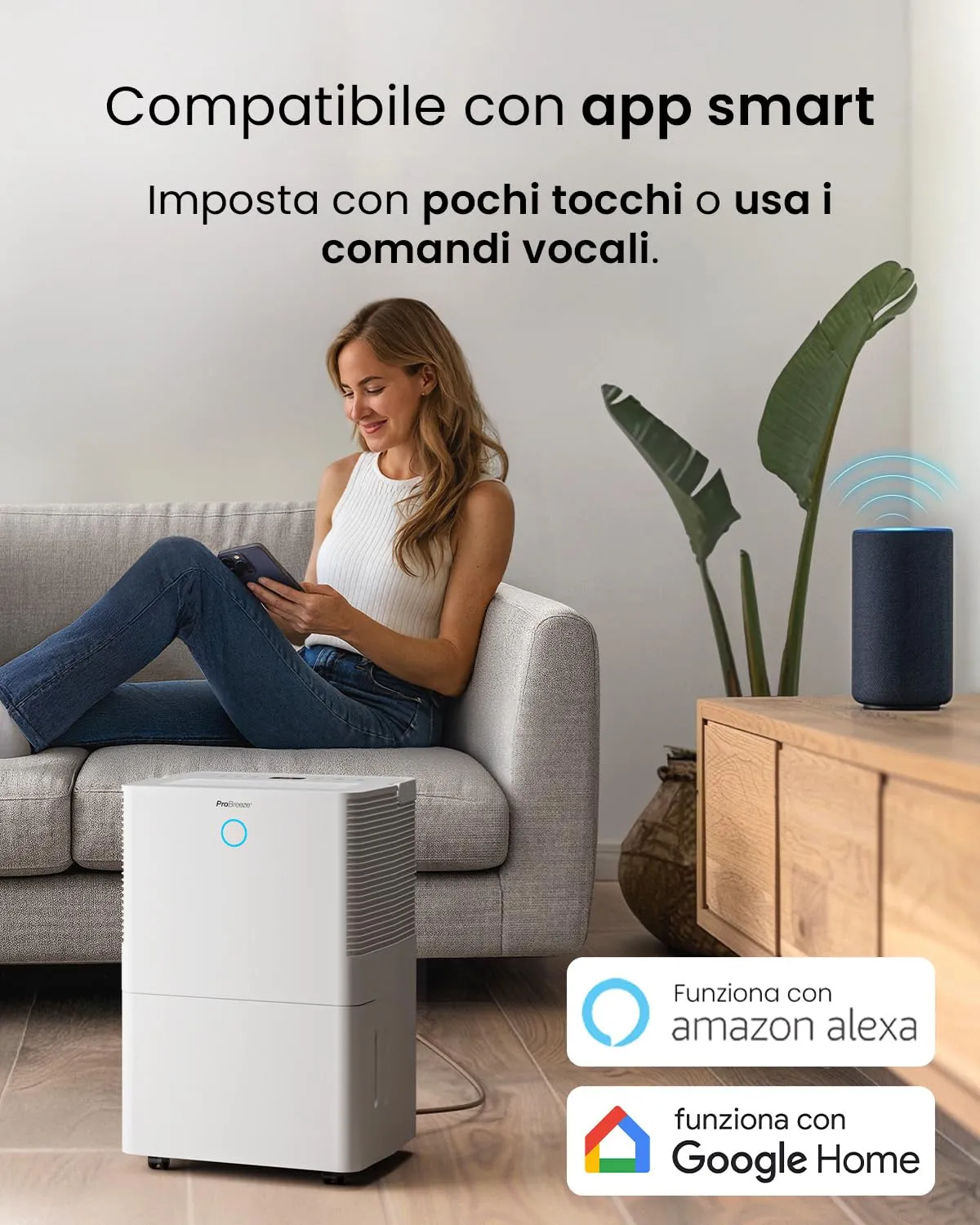 Pro Breeze Deumidificatore 40L WiFi, Copertura 50m², Sensore Umidità Automatico, Display Digitale, Timer 24h - immagine 5