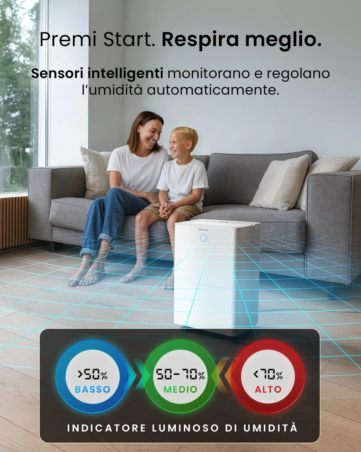 Pro Breeze Deumidificatore 40L WiFi, Copertura 50m², Sensore Umidità Automatico, Display Digitale, Timer 24h - immagine 6