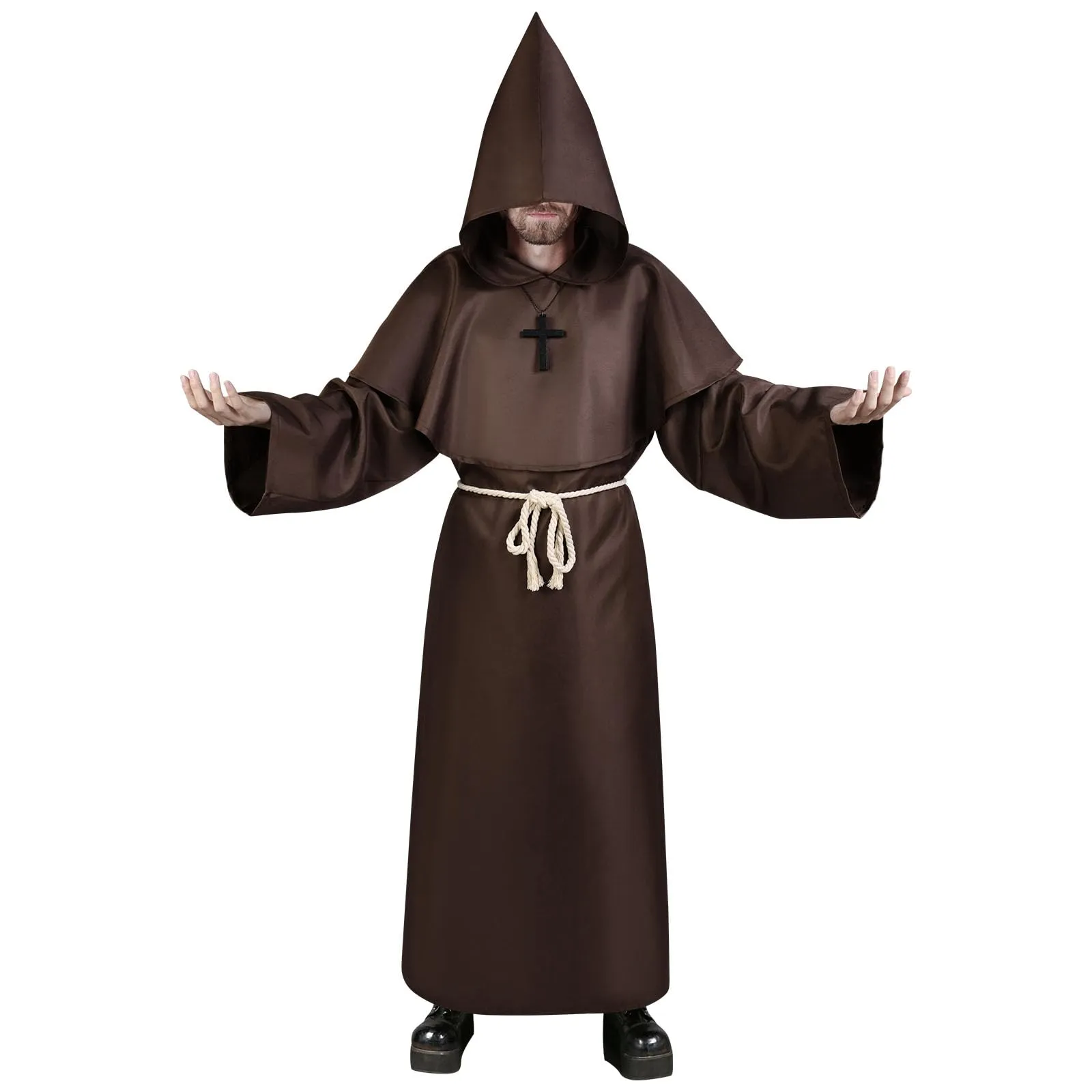 Aomig Costume da Monaco Medievale Rinascimentale per Adulti, Marrone-M - immagine 1