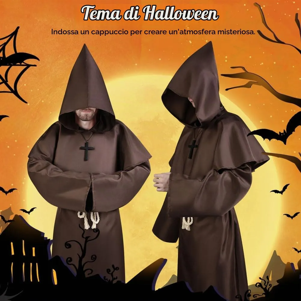 Aomig Costume da Monaco Medievale Rinascimentale per Adulti, Marrone-M - immagine 5