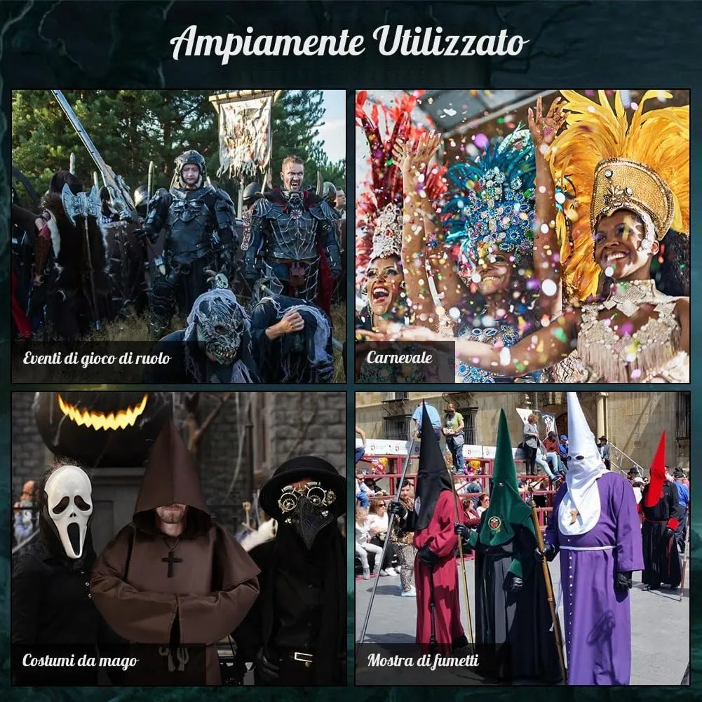 Aomig Costume da Monaco Medievale Rinascimentale per Adulti, Marrone-M - immagine 6