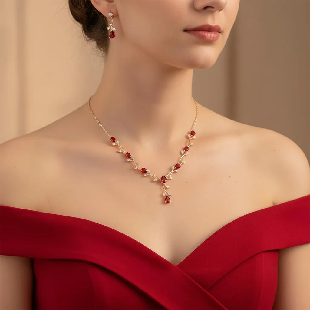 EVER FAITH Set di gioielli da sposa Teardrop Cubic Zirconia foglia di vite, collana, orecchini e bracciale per donna - immagine 2