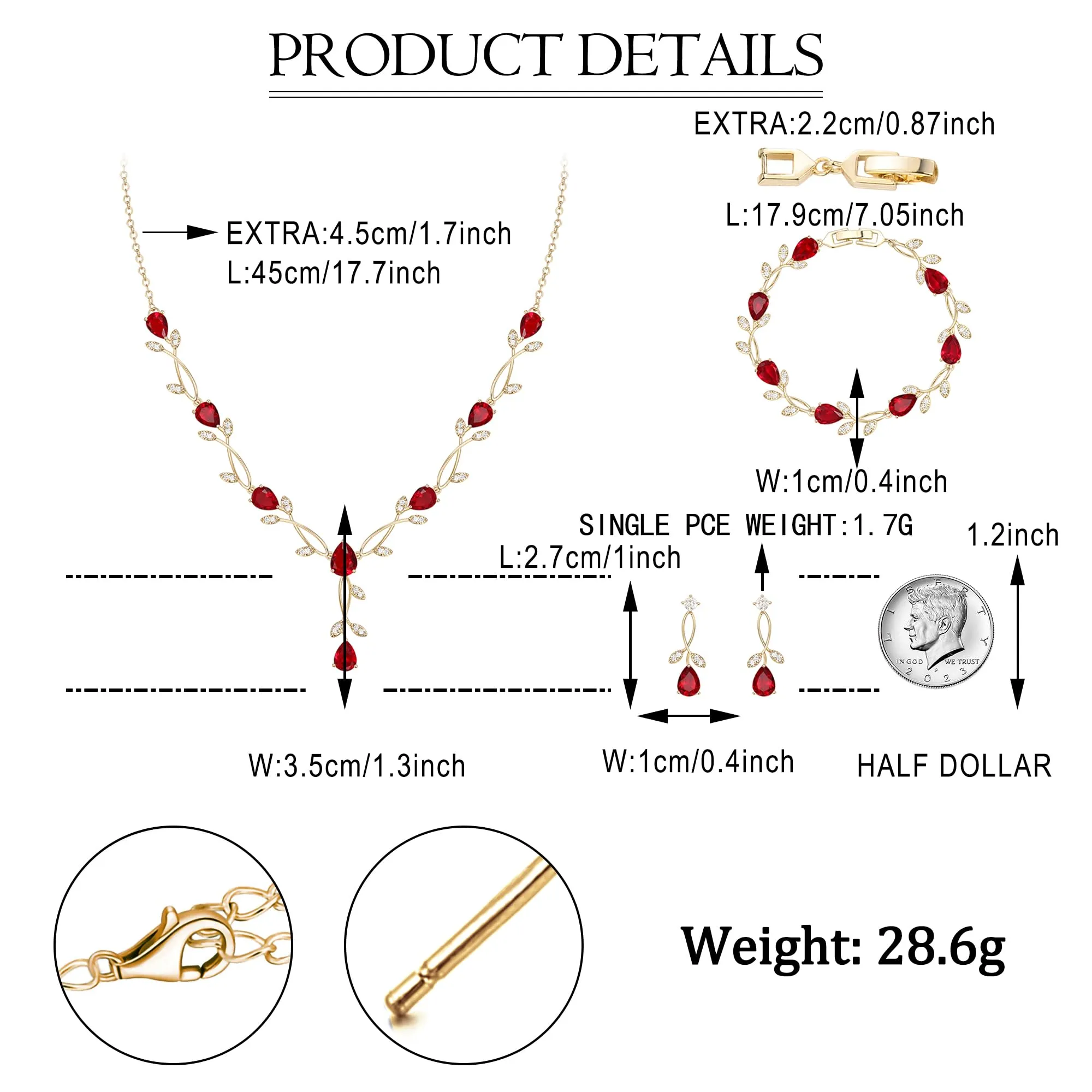 EVER FAITH Set di gioielli da sposa Teardrop Cubic Zirconia foglia di vite, collana, orecchini e bracciale per donna - immagine 4