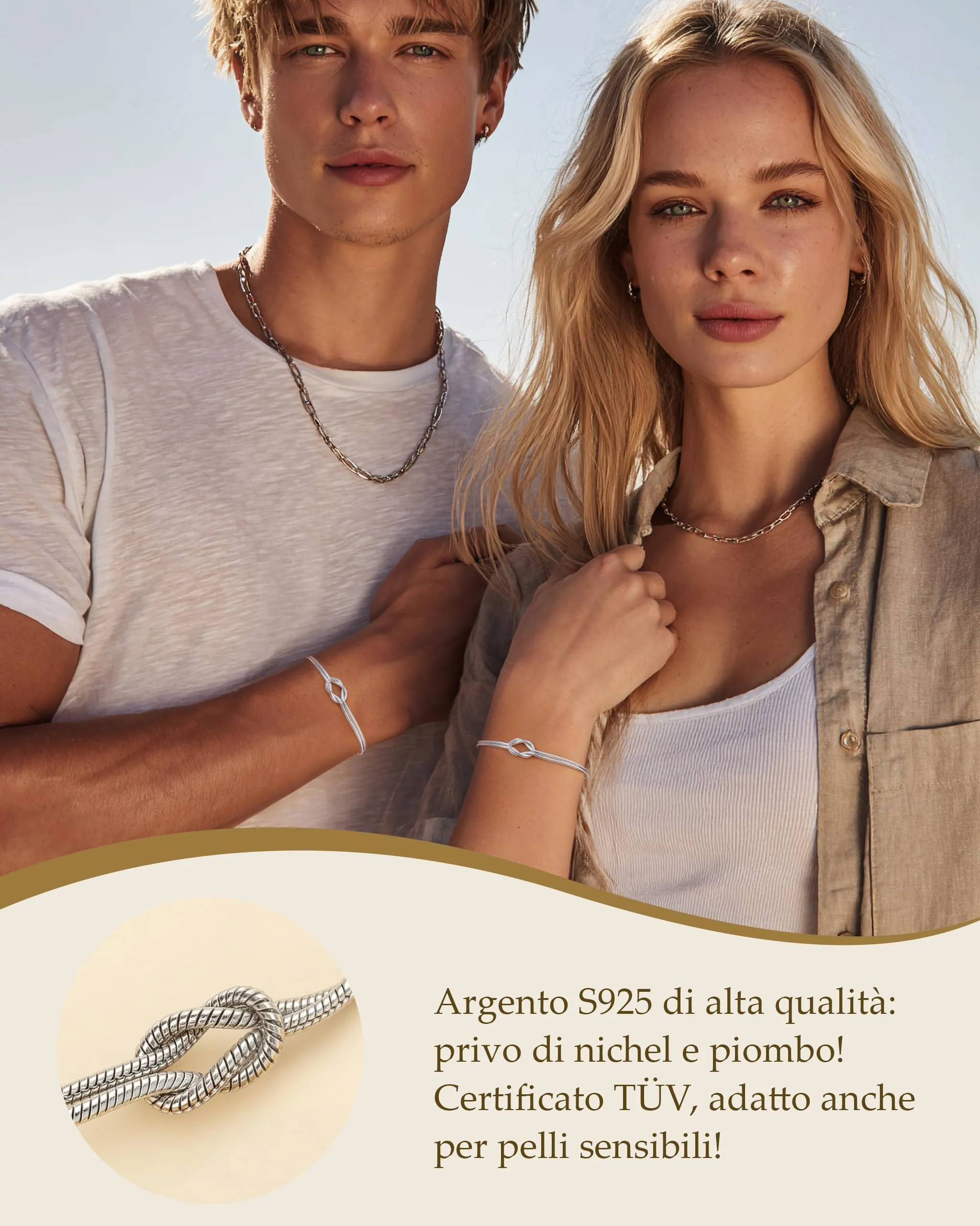 J.Fée Bracciale Nodo d'Amore in Argento 925 per Coppia e Amicizia, 21cm - immagine 4
