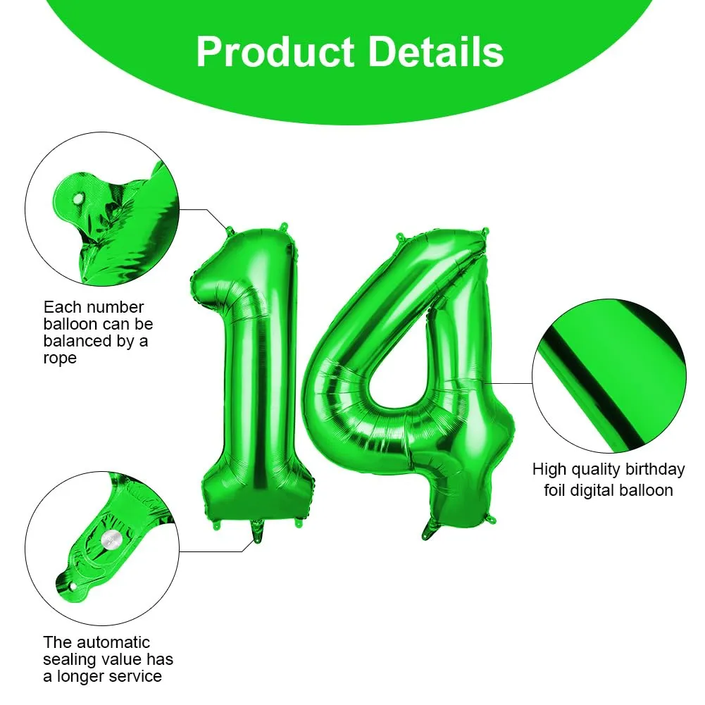 OFFCUP Palloncini Compleanno Numero 14/41, Verde, 101 cm - immagine 3