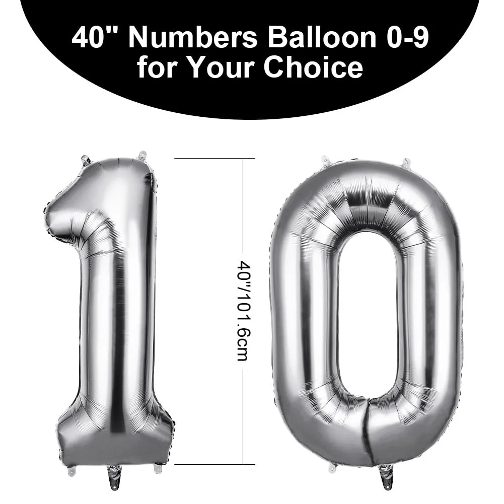 OFFCUP Palloncini Compleanno Argento 101 cm, Numero 10 - immagine 2