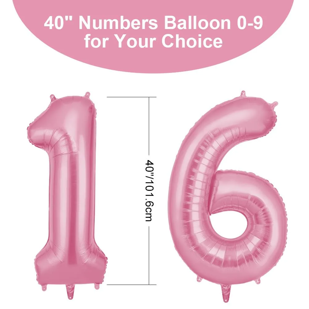 OFFCUP Palloncini Compleanno Rosa 101 cm, Numero 16/61 - immagine 2