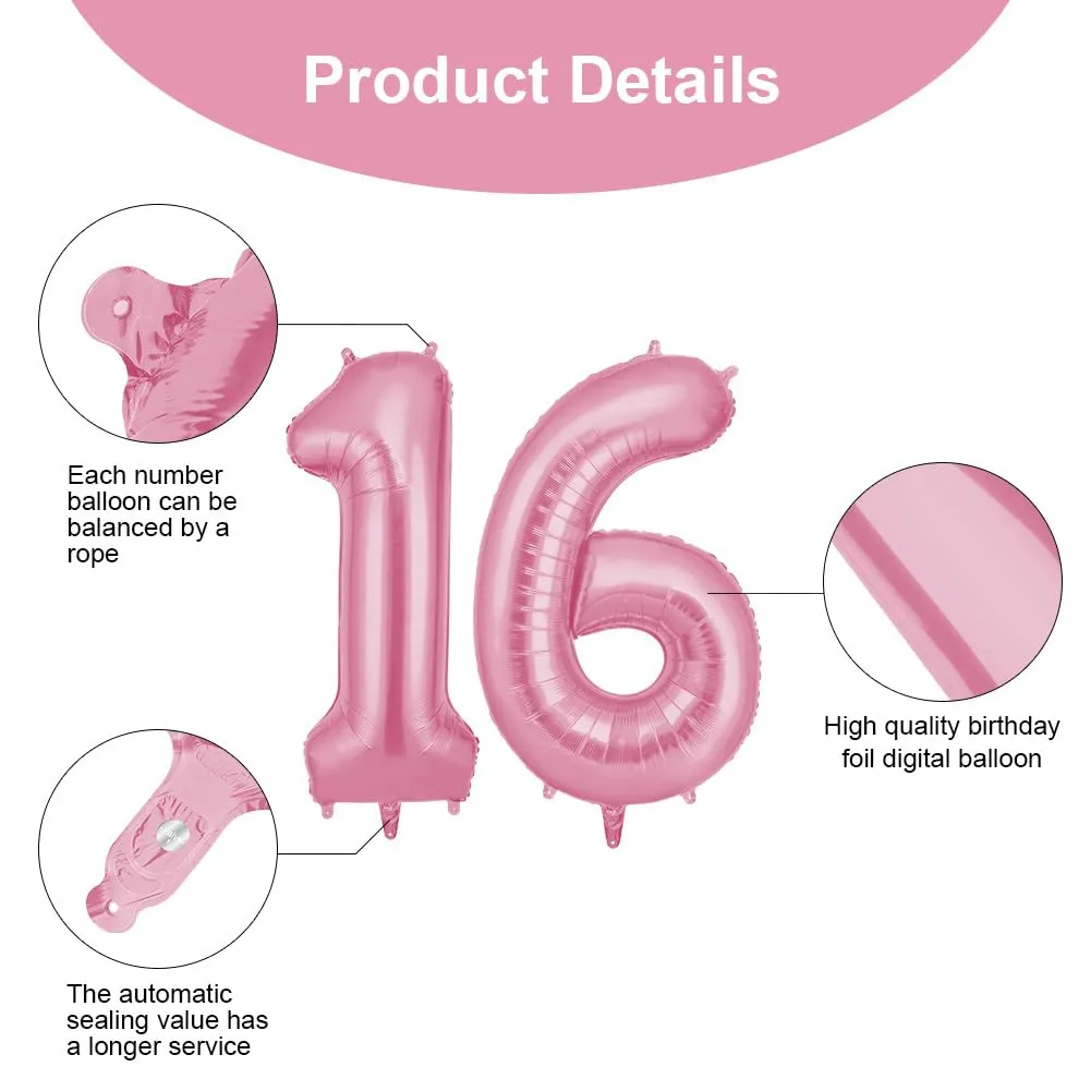 OFFCUP Palloncini Compleanno Rosa 101 cm, Numero 16/61 - immagine 3