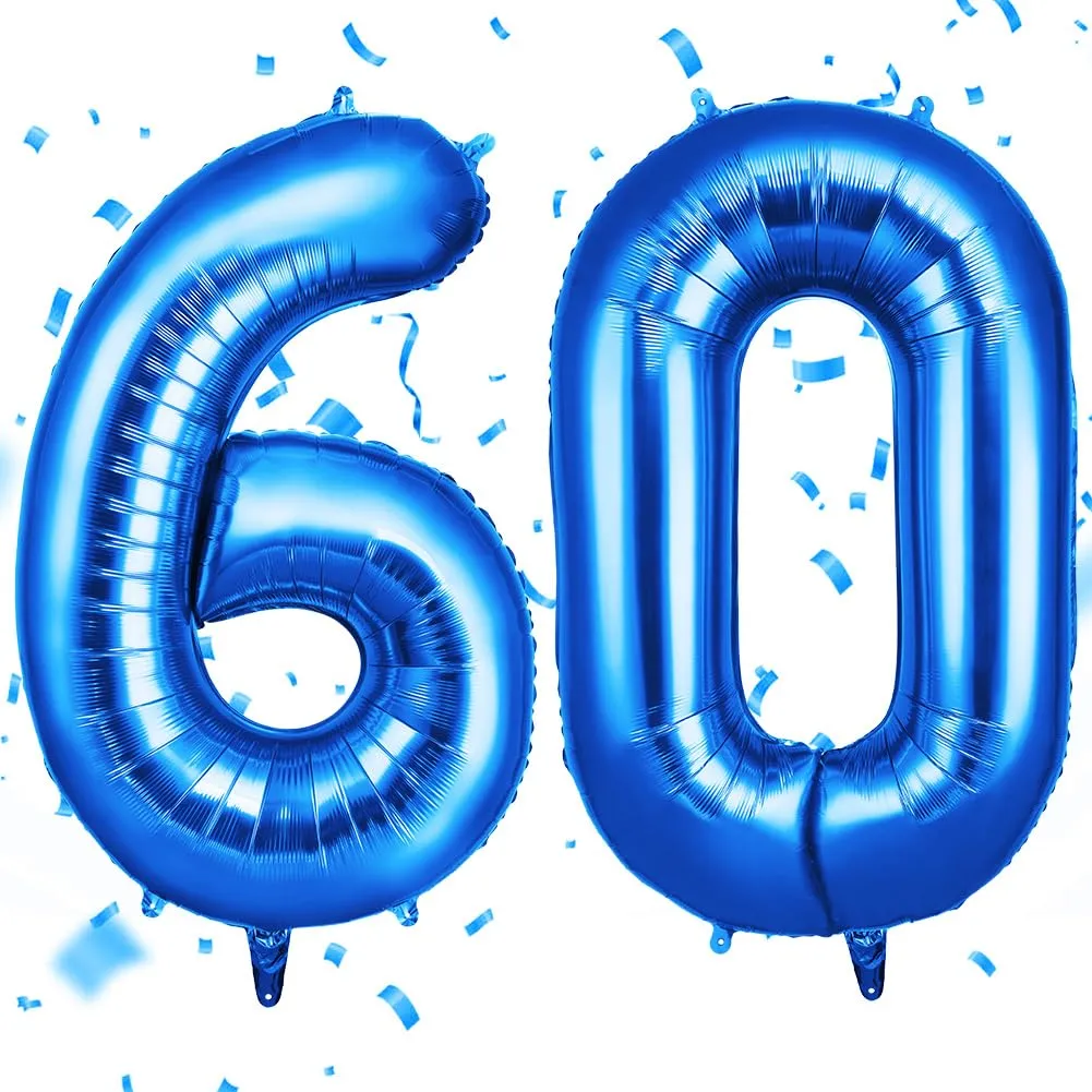 OFFCUP Palloncini Compleanno Blu 101 cm, Numero 60 - immagine 1