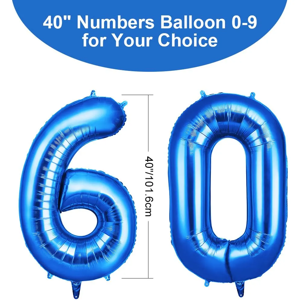 OFFCUP Palloncini Compleanno Blu 101 cm, Numero 60 - immagine 2
