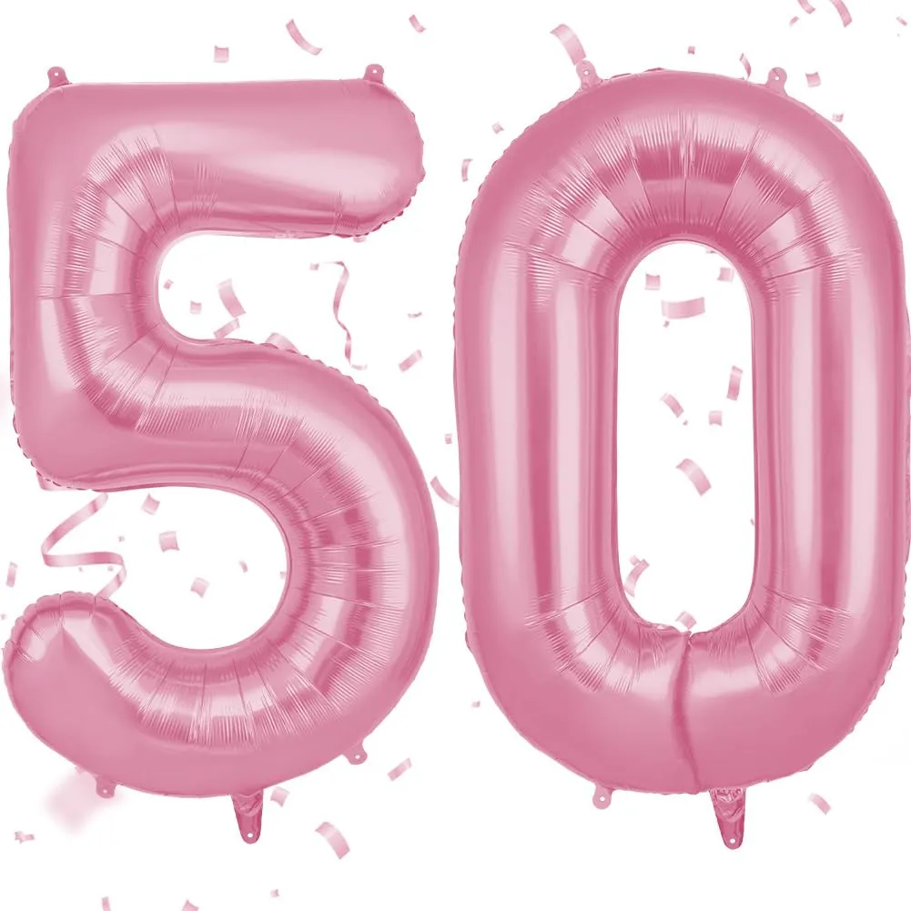 OFFCUP Palloncini Compleanno Rosa 101 cm, Numero 50 - immagine 1