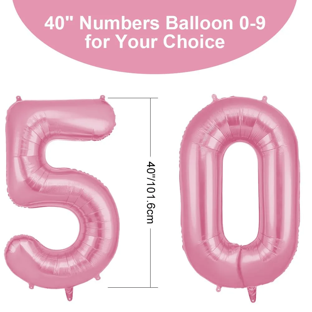 OFFCUP Palloncini Compleanno Rosa 101 cm, Numero 50 - immagine 2