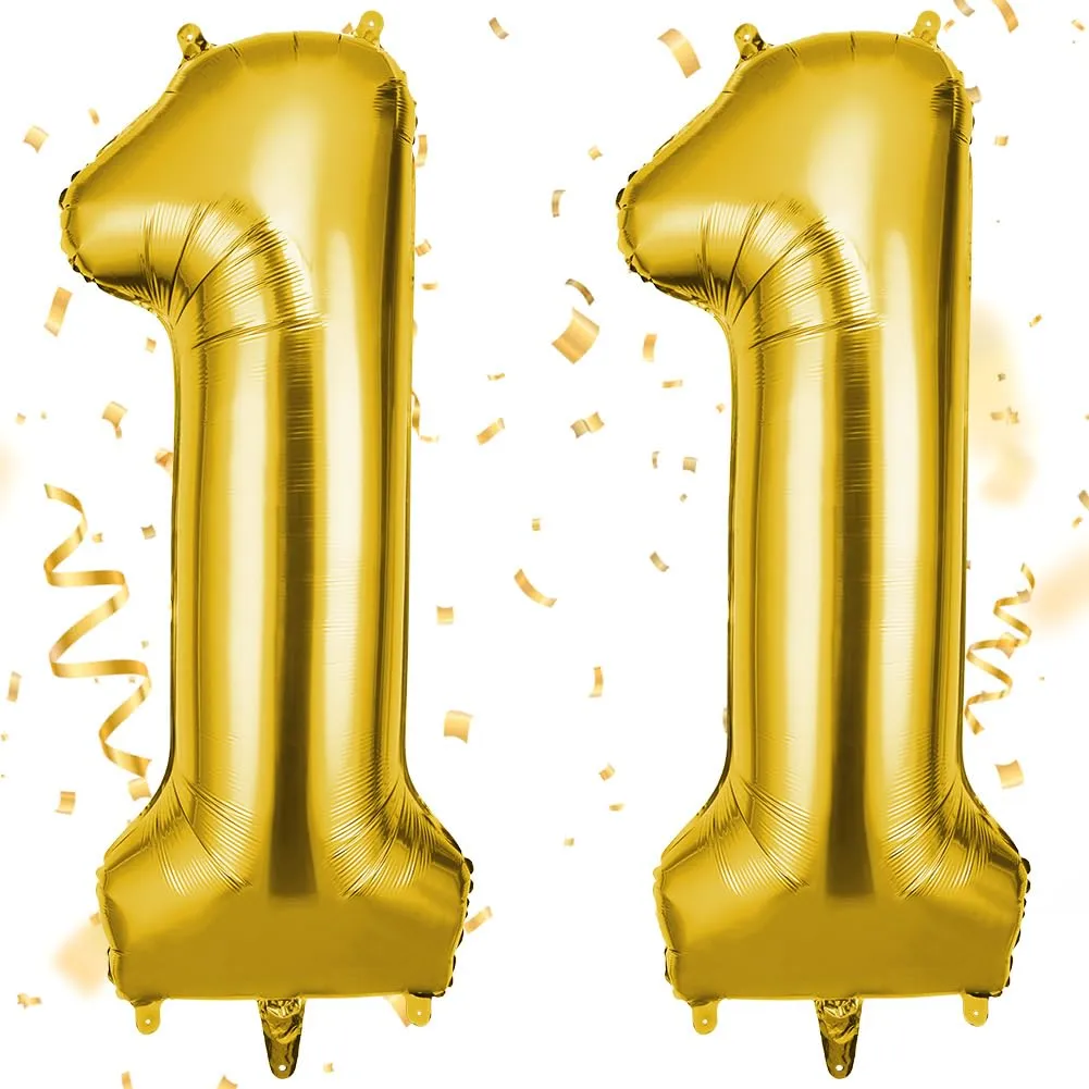 OFFCUP Palloncini Compleanno Oro 101 cm, Numero 11, Foil - immagine 1
