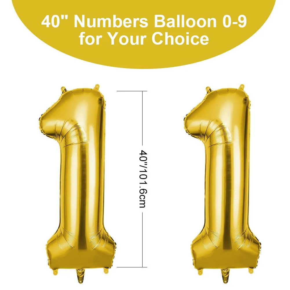OFFCUP Palloncini Compleanno Oro 101 cm, Numero 11, Foil - immagine 2