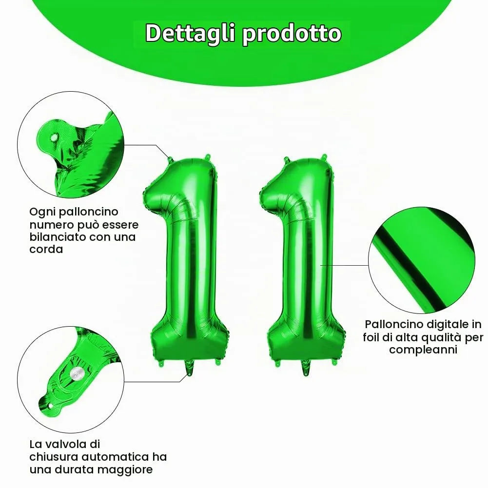 OFFCUP Palloncini Numero 11 in Foil, Verde, 101 cm - immagine 3