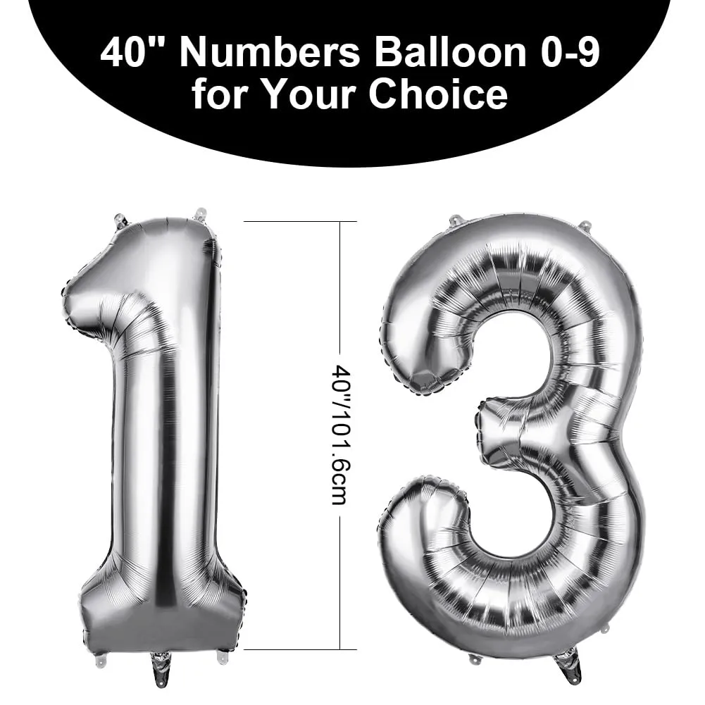 OFFCUP Palloncini Compleanno Argento 101 cm, Numero 13/31 - immagine 2