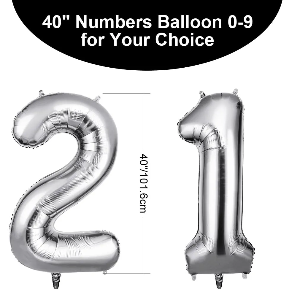 OFFCUP Palloncini Compleanno Numero 21 Argento 101 cm - immagine 2