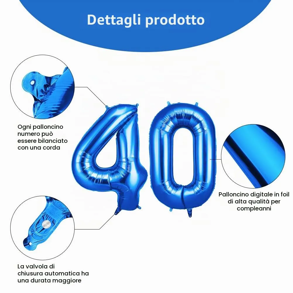 OFFCUP Palloncini Compleanno Blu 101 cm, Numero 40 - immagine 3