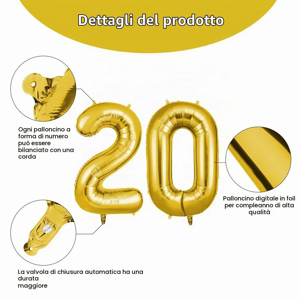 OFFCUP Palloncini Compleanno Oro 101 cm, Numero 20 - immagine 3