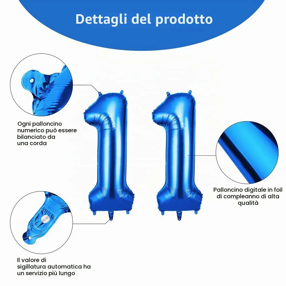 OFFCUP Palloncini Numero 11 Blu, Foil, 101 cm - immagine 3