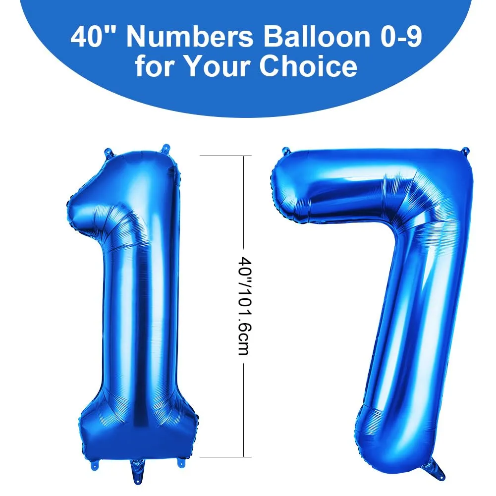 OFFCUP Palloncini Compleanno Blu 101 cm, Numero 17/71 - immagine 2