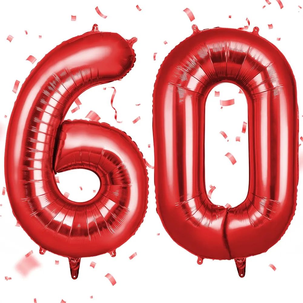 OFFCUP Palloncini Numero 60 Compleanno, Rosso, 101 cm - immagine 1