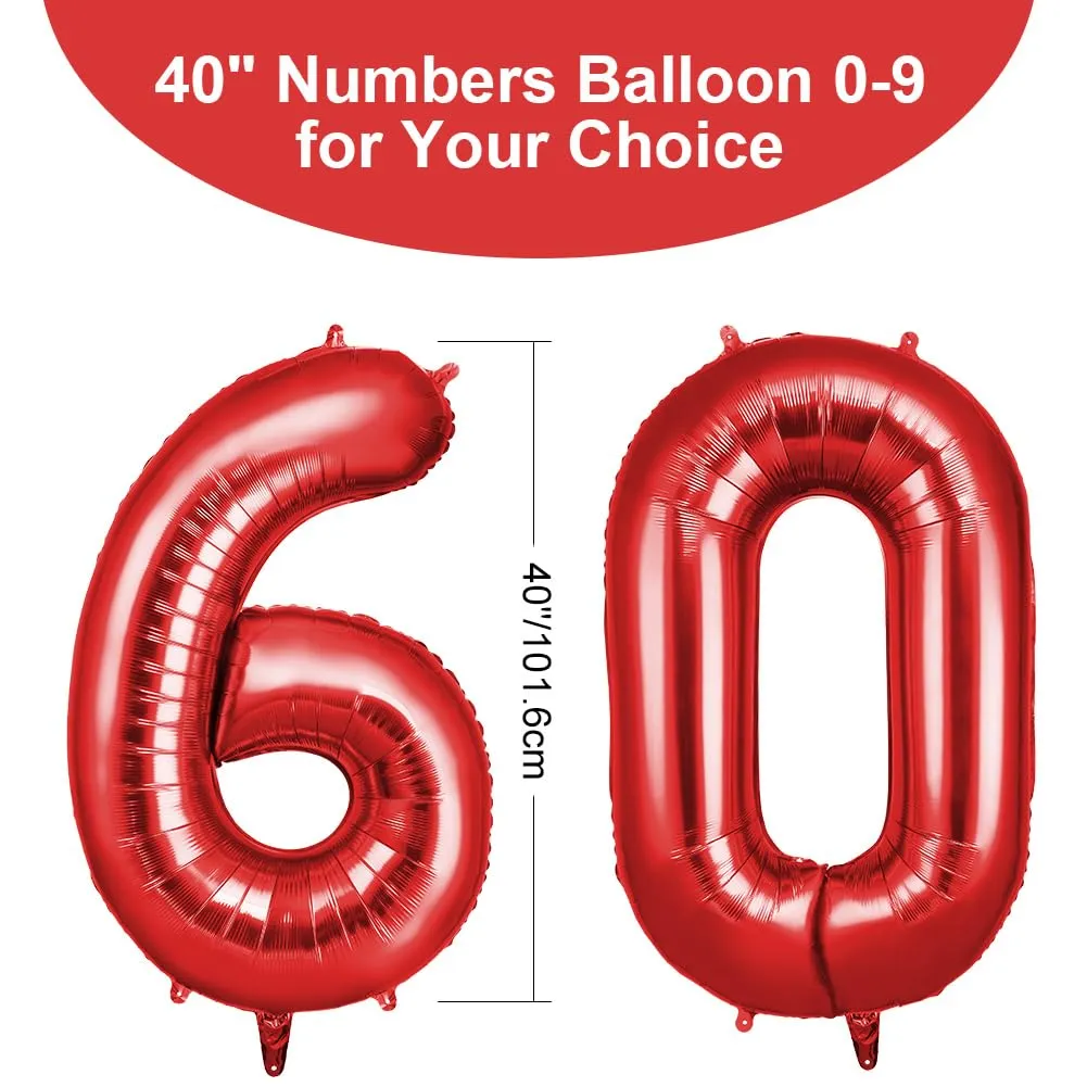 OFFCUP Palloncini Numero 60 Compleanno, Rosso, 101 cm - immagine 2