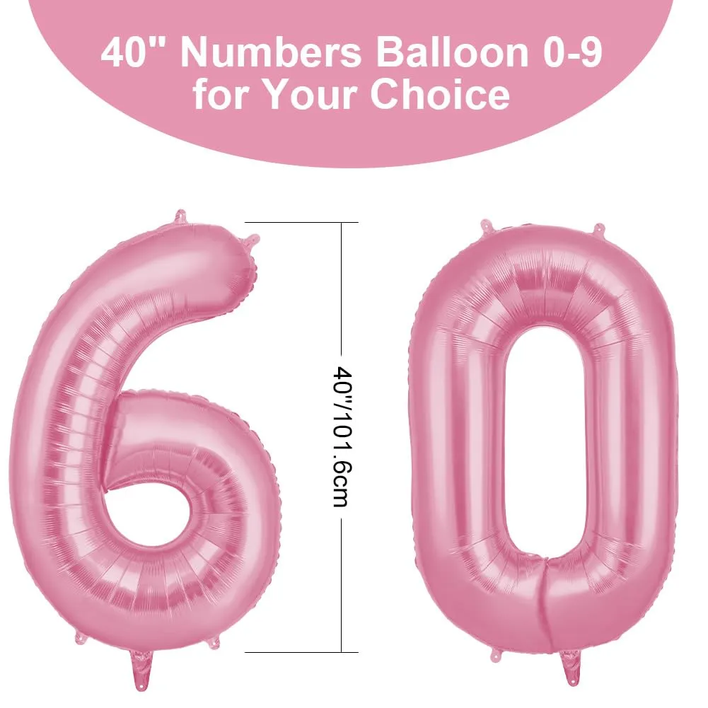 OFFCUP Palloncini Compleanno Numero 60 Rosa 101 cm - immagine 2