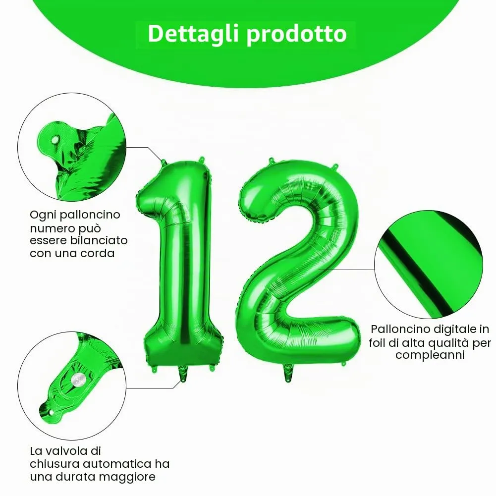 OFFCUP Palloncino Numero 12 Verde 101 cm - immagine 3