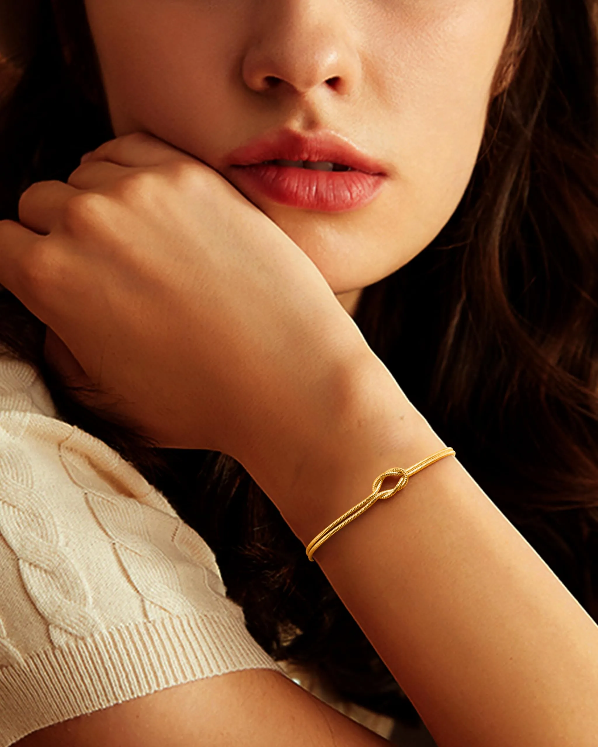 J.Fée Bracciale Nodo d'Amore in Argento 925, Oro, Regolabile 21cm - immagine 2