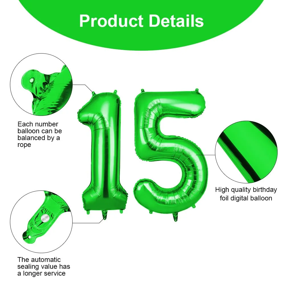 OFFCUP Palloncini Compleanno Verde 101 cm, Numero 15/51 - immagine 3