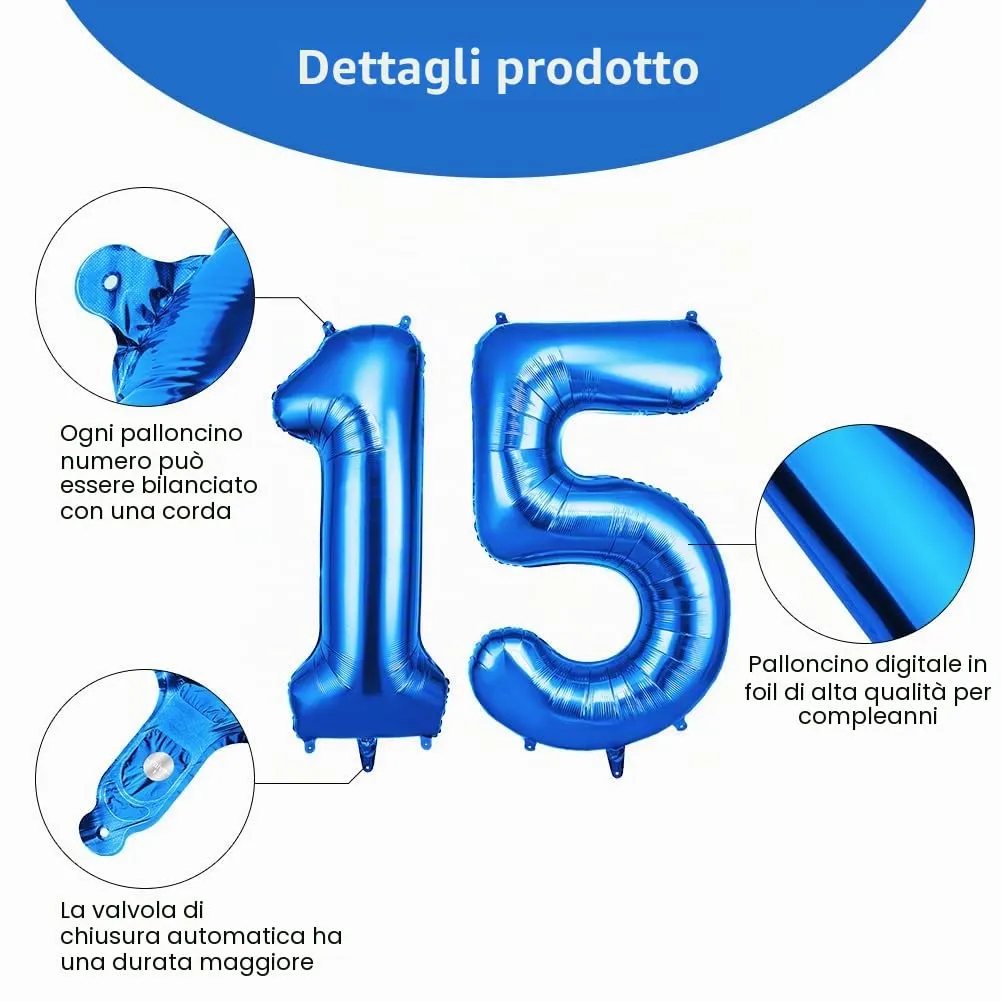 OFFCUP Palloncini Numero 15/51 Compleanno Blu 101 cm - immagine 3