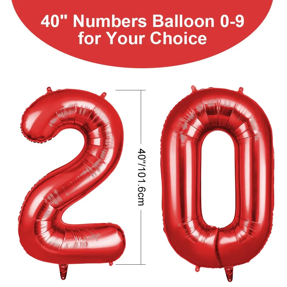 OFFCUP Palloncini Compleanno Numero 20, Rosso, 101 cm - immagine 2