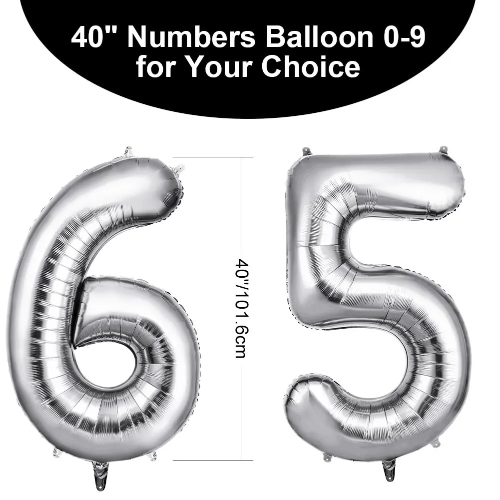 OFFCUP Palloncini Compleanno Argento 101 cm, Numero 65/56 - immagine 2