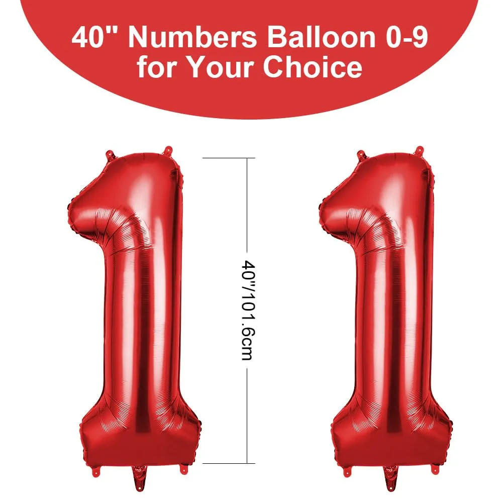 OFFCUP Palloncini Numero 11 in Foil, Rosso, 101 cm - immagine 2
