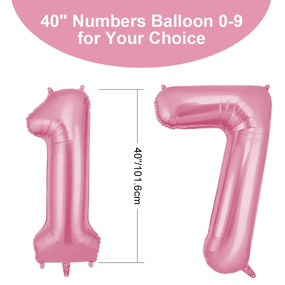 OFFCUP Palloncini Compleanno Rosa 101 cm, Numero 17/71 - immagine 2