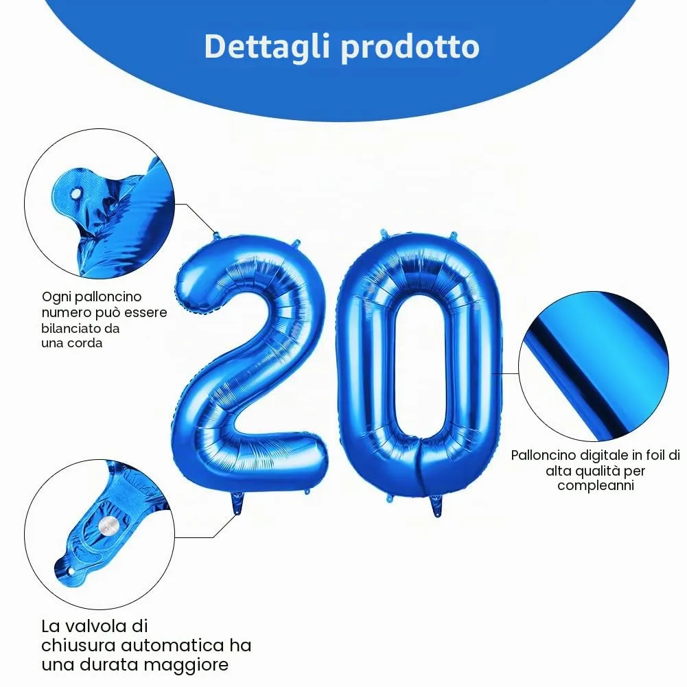 OFFCUP Palloncini Compleanno Blu 101 cm Numero 20 - immagine 3