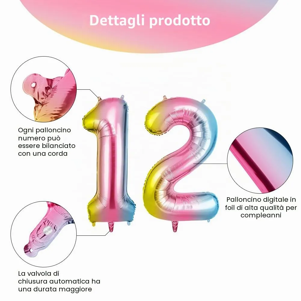 OFFCUP Palloncini Compleanno Sfumatura 101 cm, Numero 12 - immagine 3