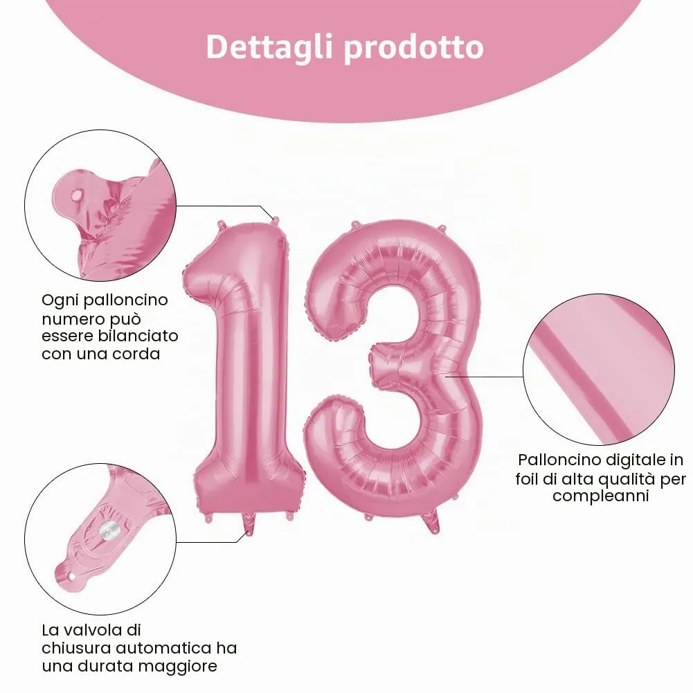 OFFCUP Palloncini Compleanno Rosa 101 cm, Numero 13/31 - immagine 3