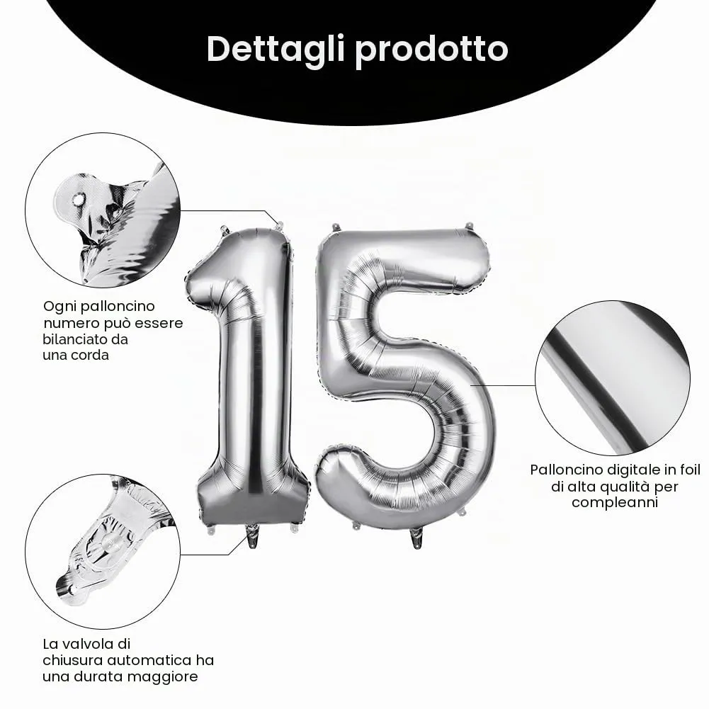 OFFCUP Palloncini Numero 15/51 Argento, 101 cm - immagine 3