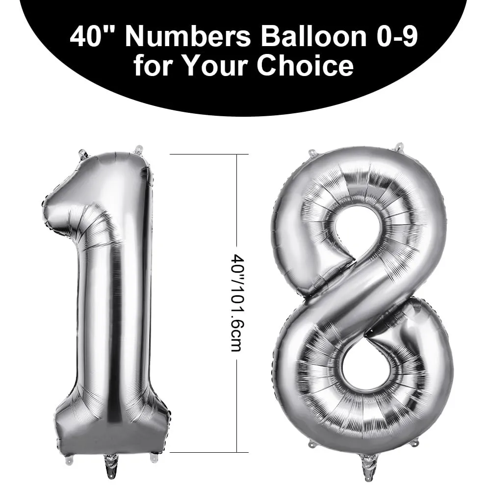 OFFCUP Palloncini Compleanno Argento 101 cm, Numero 18/81 - immagine 2