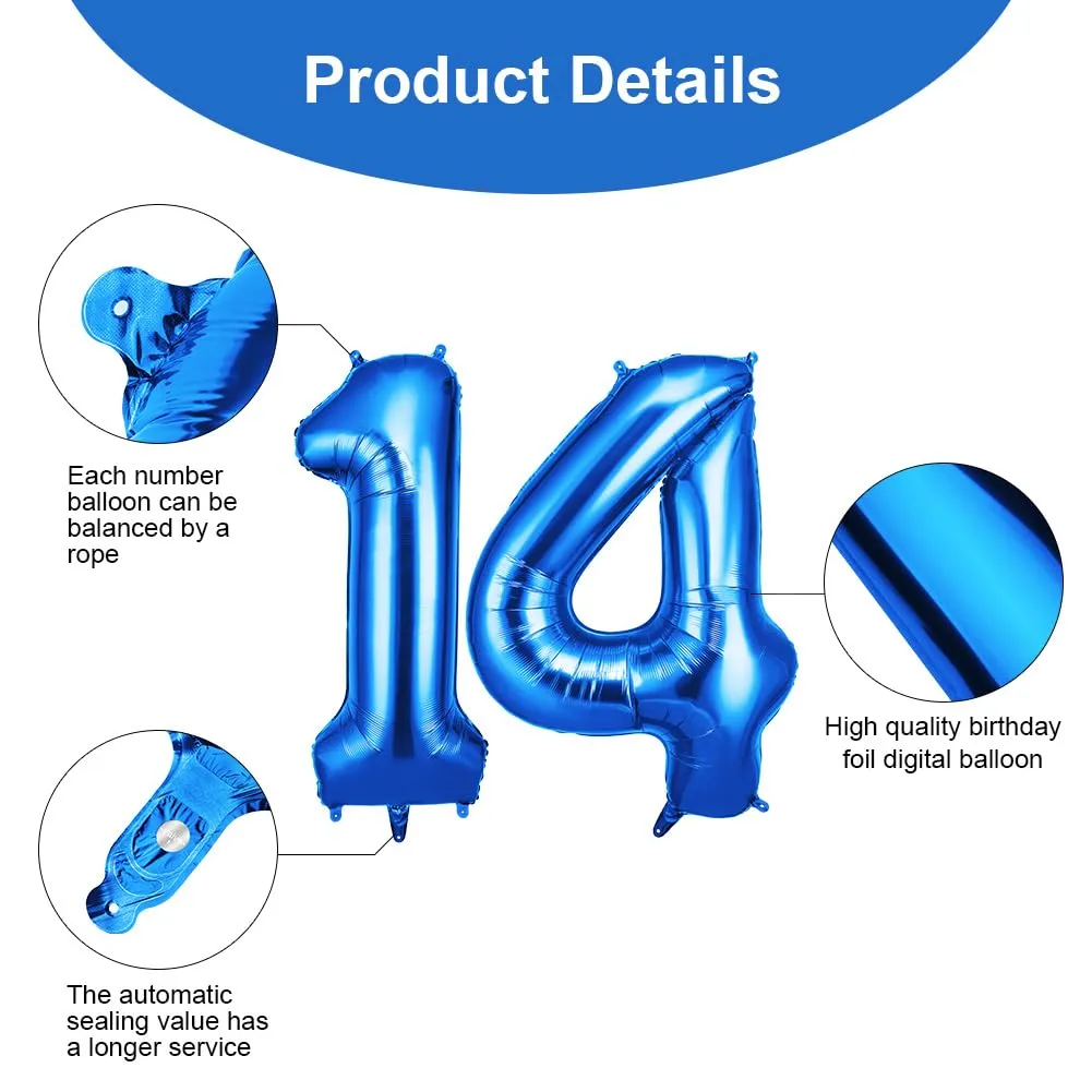 OFFCUP Palloncini Compleanno Blu 101 cm, Numero 14/41 - immagine 3
