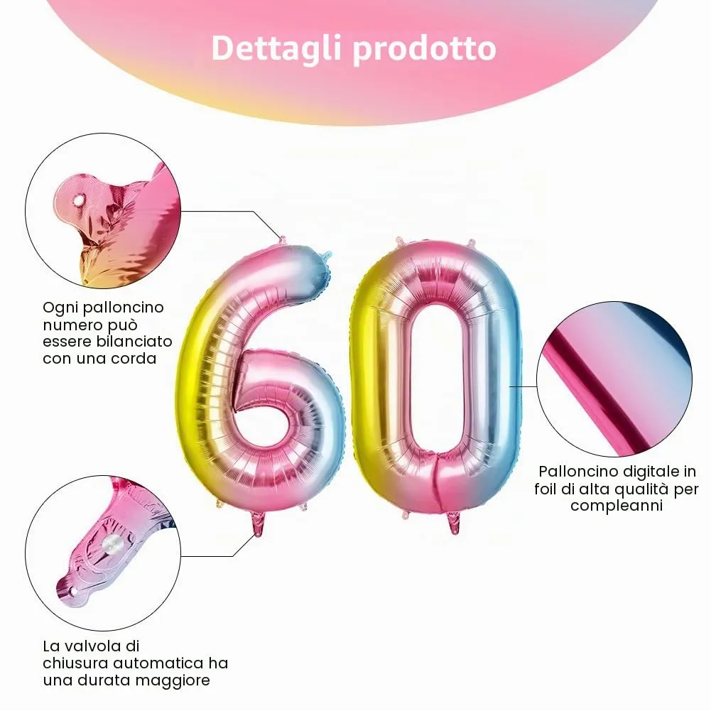 OFFCUP Palloncini Compleanno Sfumatura 101 cm, Numero 60 - immagine 3