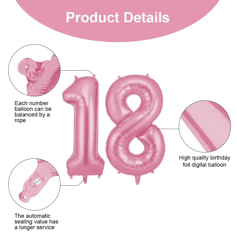 OFFCUP Palloncini Compleanno Rosa 101 cm, Numero 18/81 - immagine 3
