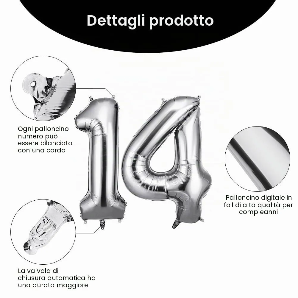 OFFCUP Palloncini Numero 14 Argento, 101 cm - immagine 3