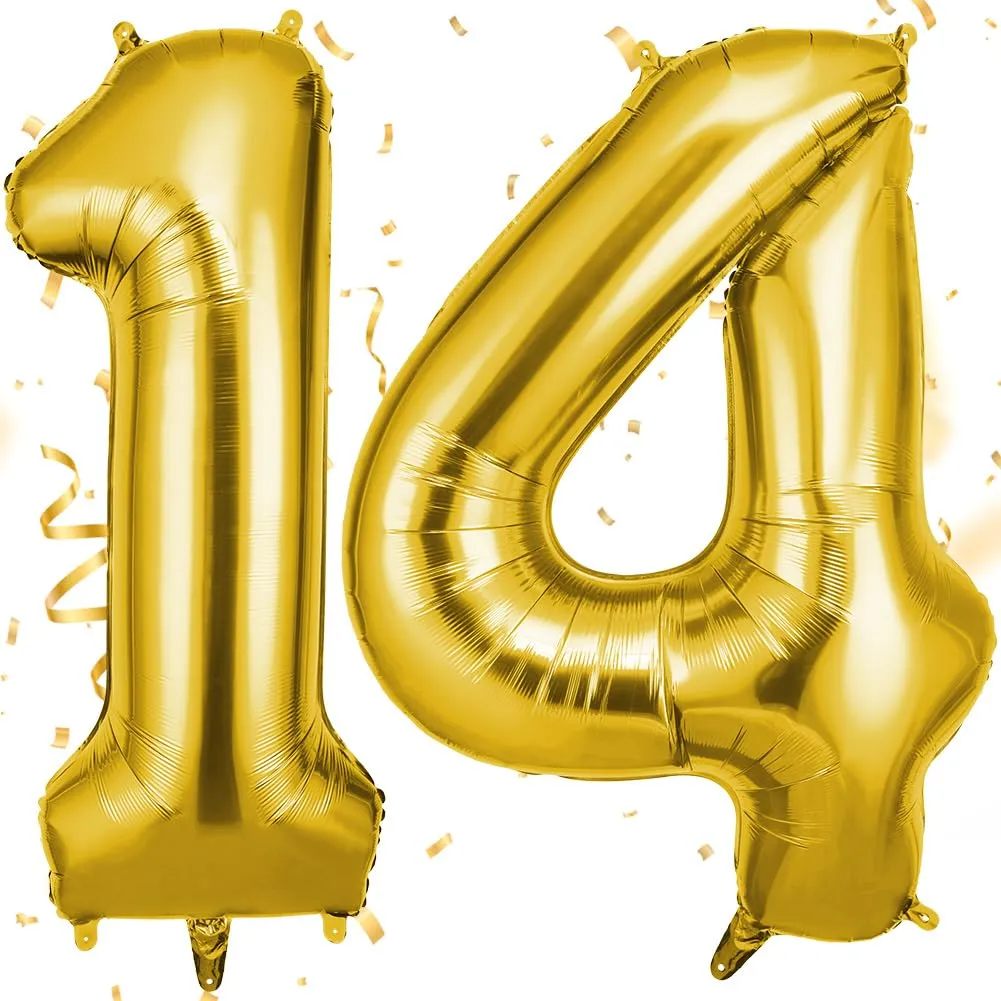 OFFCUP Palloncini Compleanno Oro 101 cm, Numero 14/41 - immagine 1