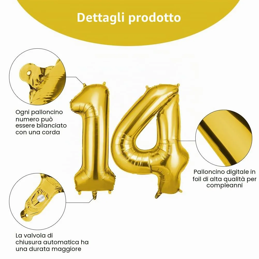 OFFCUP Palloncini Compleanno Oro 101 cm, Numero 14/41 - immagine 3